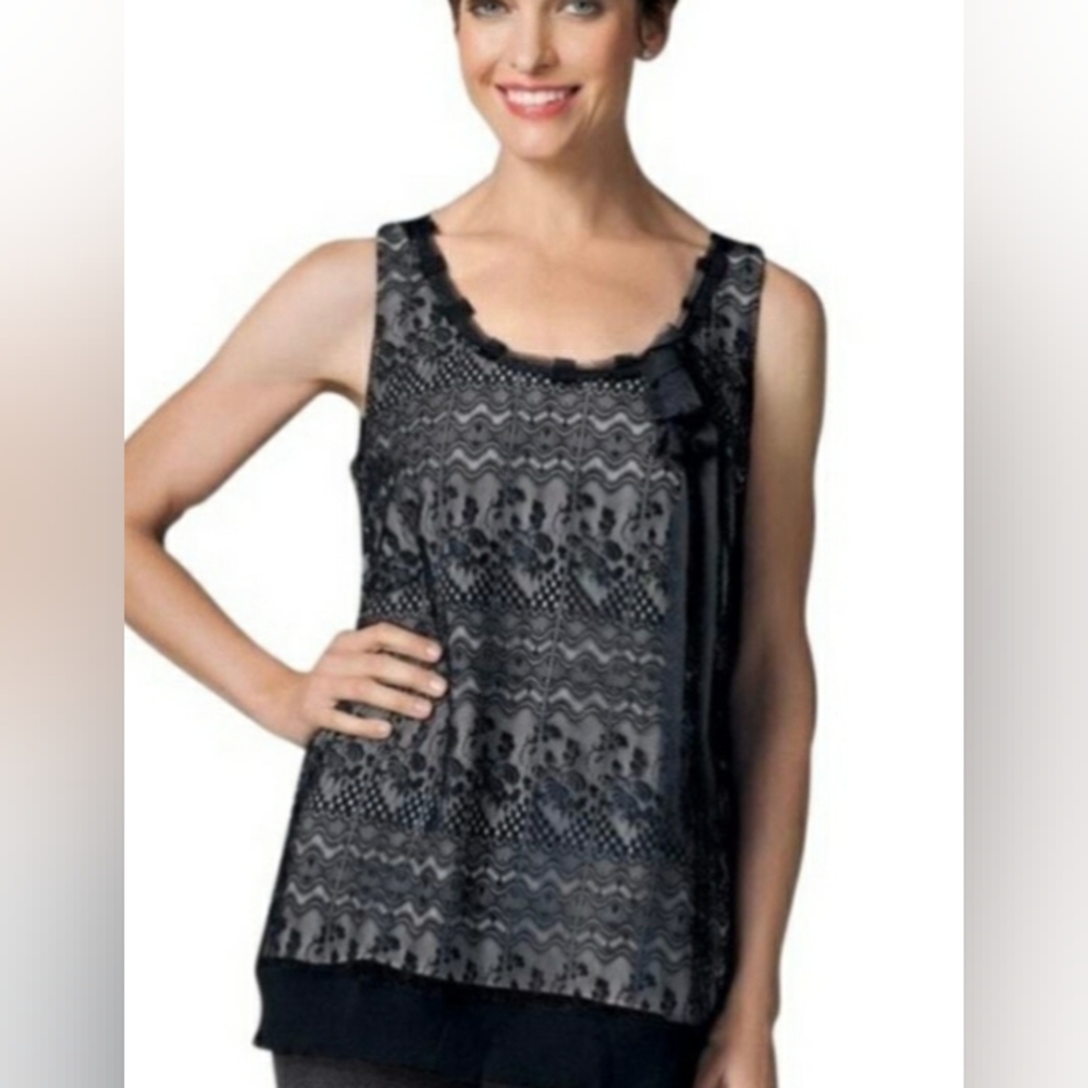 CAbi Anthropologie Lace Trim Top